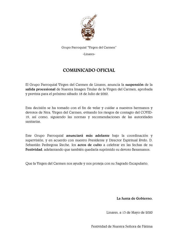 comunicado Virgen del Carmen